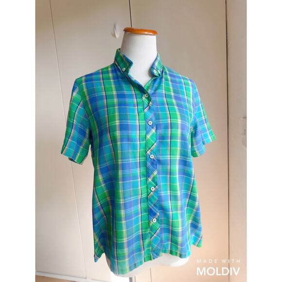 Vintage Blouse Plaid Womens Size Small Summer Vibes Cotton Twee Prep - Picture 2 of 8